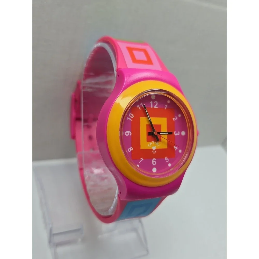 Tatiri Womens Watch Pink Orange Geometric Colorblock Whimsy New Battery Retro